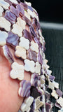 Wampum Quahog Shell Clover Flower Beads • 13x13 mm Size • 40 cm length • AAA Quality • Natural Wampum Shell • Purple Color