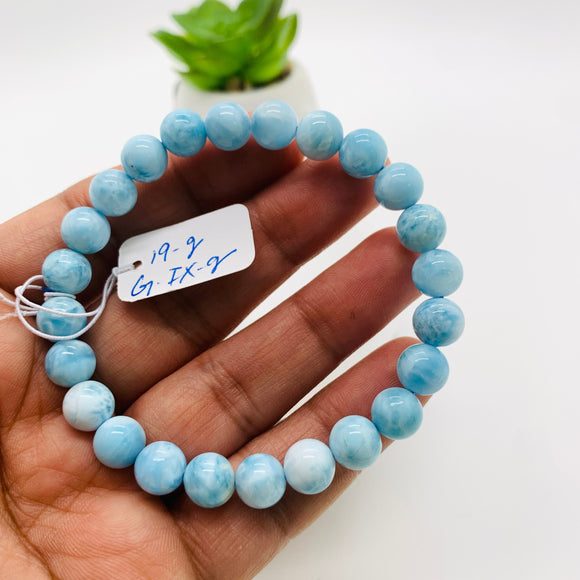 Larimar Bracelet mm size Code# L15 • AAAA Quality • Natural Larimar Round Bracelet- Length 7.50 Inch