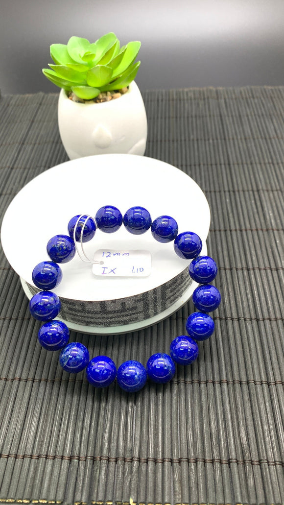 Lapis Bracelet- 12 mm Size - Code L10  - Natural Lapis Round Bracelet- Length 7.5 Inches - AAA Quality - Dark Blue Color Lapis