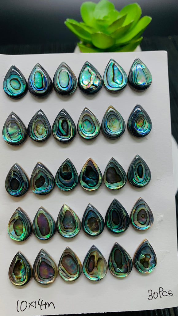 Abalone Shell Pear Cabs- 10x14 mm Size- Pack of 4 Pcs- AAAA Quality-  Natural Abalone Cabochons