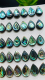 Abalone Shell Pear Cabs- 10x14 mm Size- Pack of 4 Pcs- AAAA Quality-  Natural Abalone Cabochons