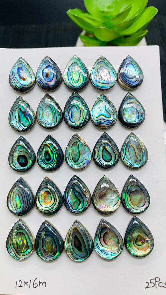 Abalone Shell Pear Cabs- 12x16 mm Size- Pack of 4 Pcs- AAAA Quality-  Natural Abalone Cabochons