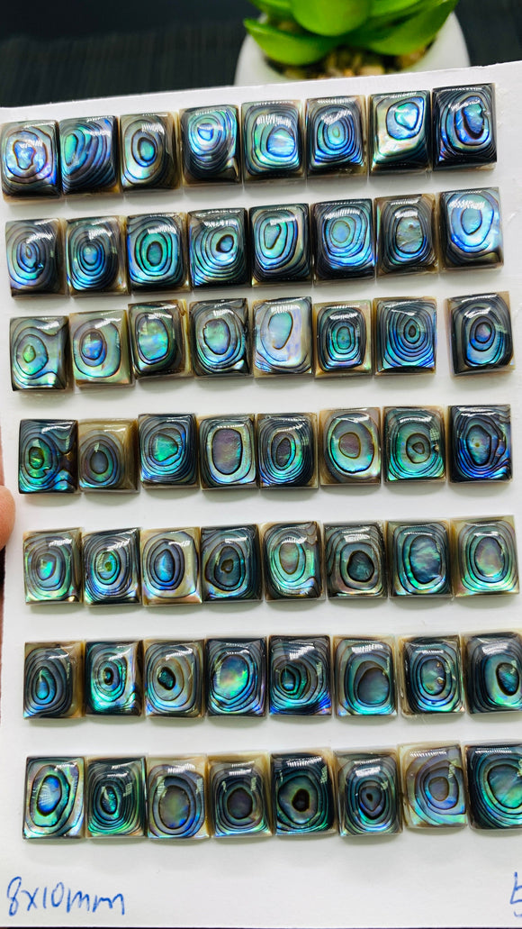 Abalone Shell Rectangle Cabs- 8x10 mm Size- Pack of 5 Pcs- AAAA Quality-  Natural Abalone Cabochons