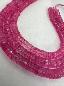 8MM Pink Quartz faceted Heishi , AAA Grade Faceted beads, Length 14" machine cut faceted . crystal quartz coating beads