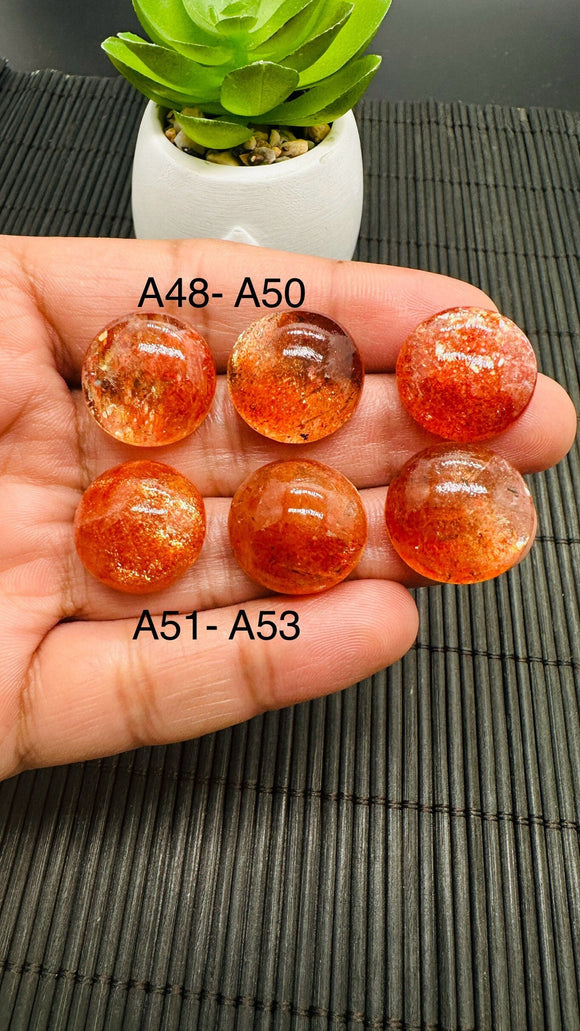 Sunstone Round Cabochon • 18 mm Size • Code A48 -A53 • 3A/4A Quality • Sunstone Round Cabs • Natural Sunstone Cabs