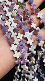 Wampum Quahog Shell Cross Beads • 8 mm Size • 40 cm length • AAA Quality • Natural Wampum Shell • Purple Color