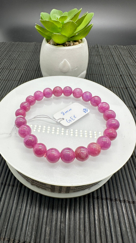 Ruby Round Bracelet • 8 mm Size • Code B5 • 7.5  Inch Length • AAA Quality • Natural Ruby Bracelet