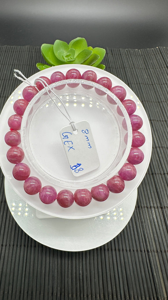 Ruby Round Bracelet • 8 mm Size • Code B8 • 7.5  Inch Length • AAA Quality • Natural Ruby Bracelet