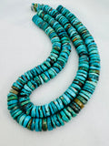 Natural Turquoise 12MM Heishi shape, genuine Turquoise beads, Length 16” origin Hubei Mine.