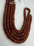 Hessonite Garnet faceted Heishi, size 6mm, length 16" Mozambique garnet, brown garnet faceted heishi/tyre shape.