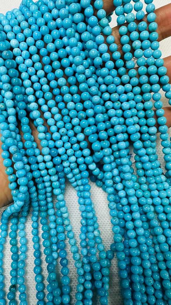 4MM Sleeping Beauty Turquoise Round Beads   -100 % Natural Turquoise -  Length 40 cm - Turquoise Round Blue AAAA Quality