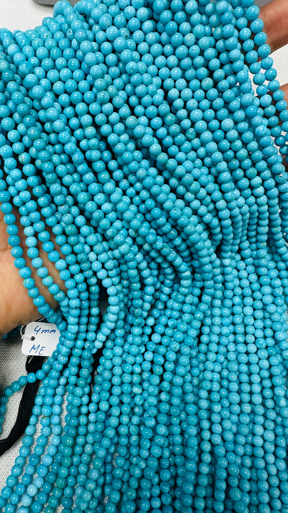 Sleeping Beauty Turquoise Round Beads  4- 4.5 mm Size - 100 % Natural Turquoise -  Length 40 cm - Turquoise Round Blue AAAA Quality