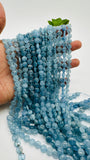 Aquamarine Coin Beads • 8 mm size • AAA Quality • 40 cm Length• Blue Color • Natural Aquamarine Beads