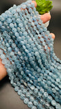 Aquamarine Coin Beads • 8 mm size • AAA Quality • 40 cm Length• Blue Color • Natural Aquamarine Beads
