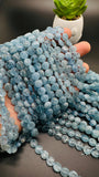 Aquamarine Coin Beads • 8 mm size • AAA Quality • 40 cm Length• Blue Color • Natural Aquamarine Beads