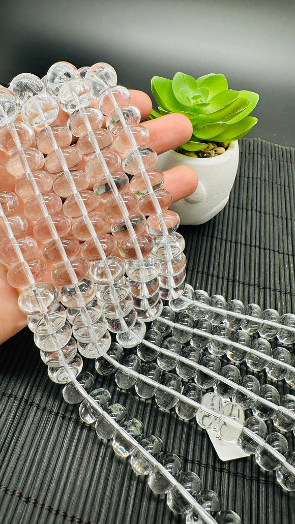 Crystal Roundel Beads • 12 / 14mm Size •  Length 40 cm •  100% Natural Clear Crystal Beads •  AAA Quality
