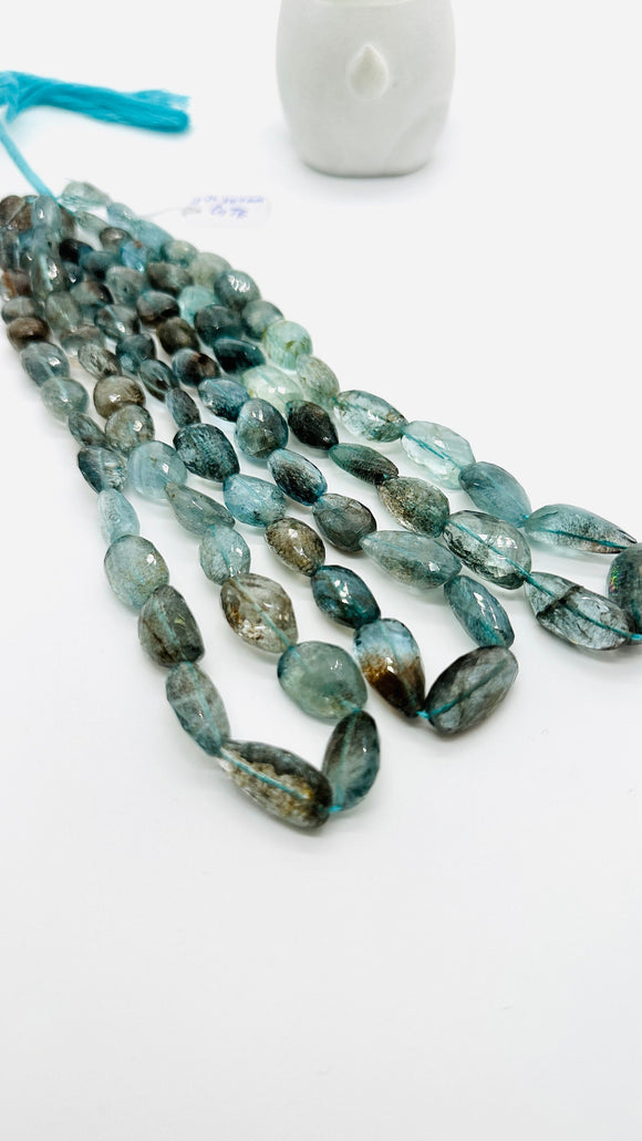 Moss Aquamarine Faceted Nugget •  13-20 X 10-11 mm size • Length 16 inch  AAAA •  Moss Aquamarine Freeform Beads