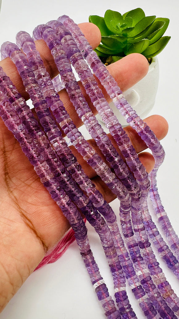 Pink Amethyst Faceted Heishi Beads • 6 mm Size • 14 Inch Length - AAA Quality • Pink Amethyst Beads