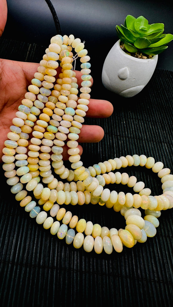 Ethiopian Opal Faceted Roundel Beads • 8-13 mm size • Code A2 • 16 Inch Strand • AAA Quality • Natural Ethiopian Opal Rondelle Beads