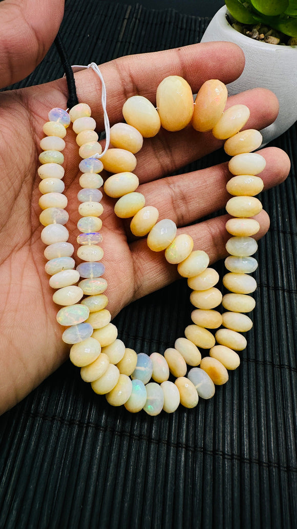 Ethiopian Opal Faceted Roundel Beads • 7 to 17 mm size • Code A3 • 16 Inch Strand • AAA Quality • Natural Ethiopian Opal Rondelle Beads