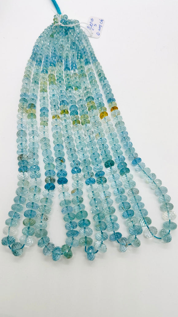 Aquamarine Faceted Roundel Beads • 6 to 9 mm Size • Length 16 Inch • AAAA Quality • Natural Aquamarine Rondelle Beads