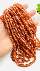 Sunstone Faceted Roundel Beads • 4.5 - 6  mm Size •  16 Inch Length •  AAA Quality - Natural Sunstone Rondelle Beads