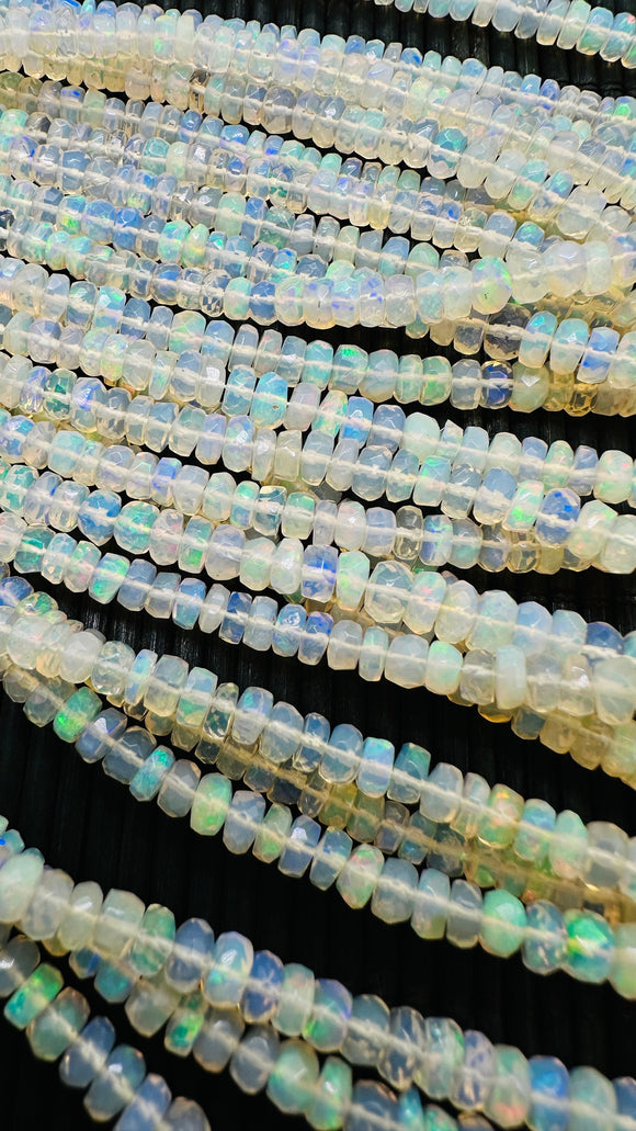 Ethiopian Opal Faceted Roundel Beads • 4- 6 mm size • 16 Inch Strand • AAAA Quality • Natural Ethiopian Opal Rondelle Beads