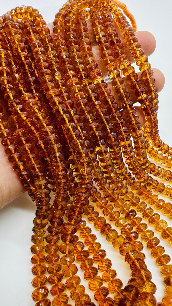 Madeira Citrine Faceted Roundel Beads • 5-8 mm Size • Length 16 Inch •  AAA grade • Natural Madeira Citrine Rondelle Beads