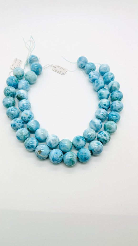 Larimar Round Beads • 19-20 mm Size • 4A Quality • Code L1/L2 • Blue Color • Natural Larimar • Length 40 cm • Larimar Rare Beads