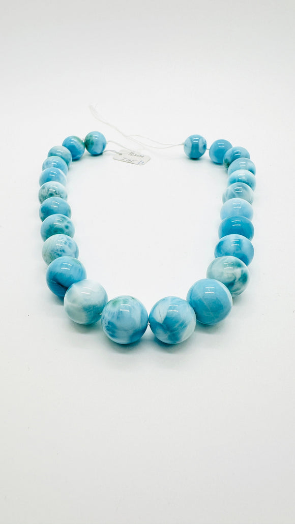 Larimar Round Beads • 16-17 mm Size • 4A Quality • Code L7 • Blue Color • Natural Larimar • Length 40 cm • Larimar Rare Beads