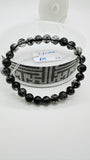 Black Rutile Bracelet • 7.80 mm Size • Code #C1 • AAAA Quality • 7.5 Inch Length • Natural Rutilated Quartz  • Rutile Round Bracelet