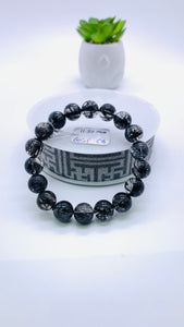 Black Rutile Bracelet • 11.50 mm Size • Code #C16 • AAAA Quality • 7.5 Inch Length • Natural Rutilated Quartz  • Rutile Round Bracelet