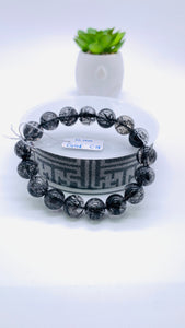 Black Rutile Bracelet • 12 mm Size • Code #C18 • AAAA Quality • 7.5 Inch Length • Natural Rutilated Quartz  • Rutile Round Bracelet