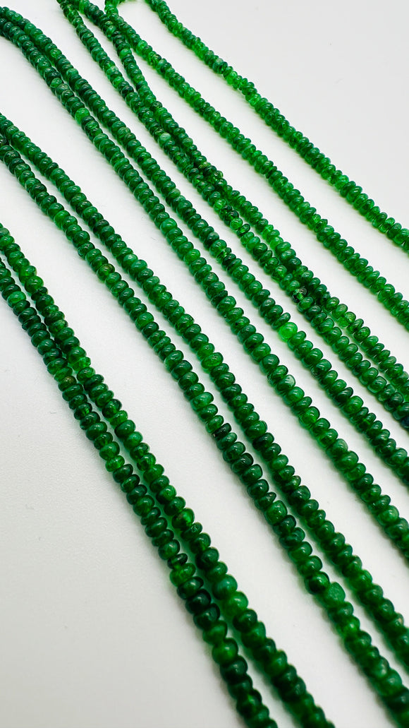 Tsavorite Roundel Beads • 3 to 4 mm Size• Code #T5 • AAA Quality• Length 16 Inch• Natural Tsavorite Rondelle Beads• Green Garnet Beads