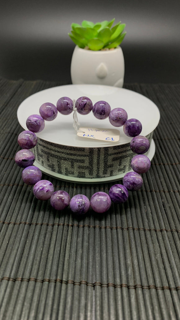 Charoite Bracelet• 11 mm  size • Code C1  • Length 7.5 Inch • AAA Quality •  Natural Charoite Round Bracelet • Charoite Jewelry