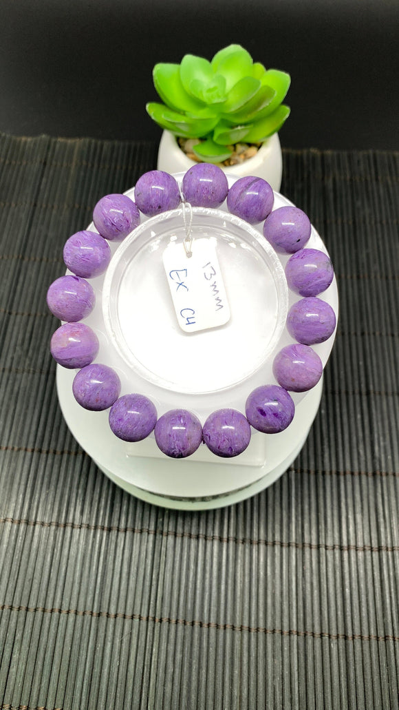 Charoite Bracelet• 13 mm size • Code C4 • AAA Quality • Length 7.5 Inch • Natural Charoite Round Bracelet • Charoite Jewelry