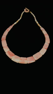 Queen Conch Shell Necklace • Hand Braided Rectangle Bead Necklace • Natural Pink Queen Conch Shell • Shell Necklace