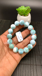 Larimar Bracelet 13 mm size Code# B4 • AAA Quality • Natural Larimar Round Bracelet- Length 7.50 Inch