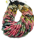 Multi Tourmaline faceted 4MM Rondelle , Mix color beads Fine quality 14" Strand, Tourmaline faceted roundel.