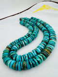Natural Turquoise 12MM Heishi shape, genuine Turquoise beads, Length 16” origin Hubei Mine.