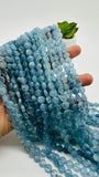 Aquamarine Coin Beads • 8 mm size • AAA Quality • 40 cm Length• Blue Color • Natural Aquamarine Beads