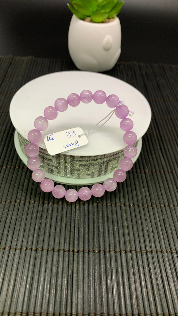 Kunzite Bracelet - 8 mm Size - Code# D9 - AAAA Quality - Natural Kunzite Round Bracelet - Length 7.5 Inch