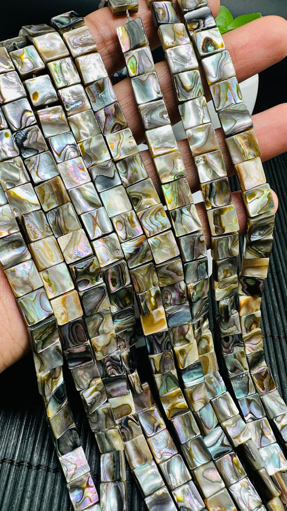 Abalone Shell Square Beads • 8 mm Size • 40 cm length • AAA Quality • Natural Abalone Shell • Origin Australia