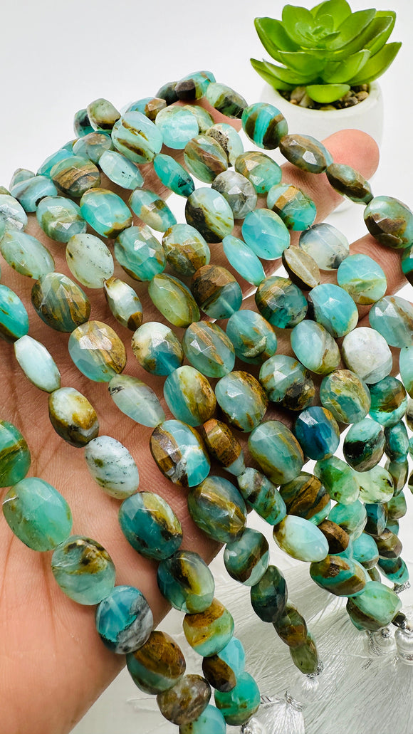 Peruvian Opal Faceted Oval Beads • 9X11 mm Size • Length 10 Inch • AAA Quality • Natural Peruvian Opal beads • Origin Peru