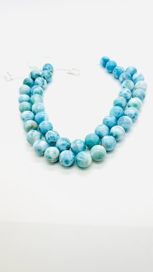 Larimar Round Beads • 18 mm Size • 4A Quality • Code L3/L4 • Blue Color • Natural Larimar • Length 40 cm • Larimar Rare Beads