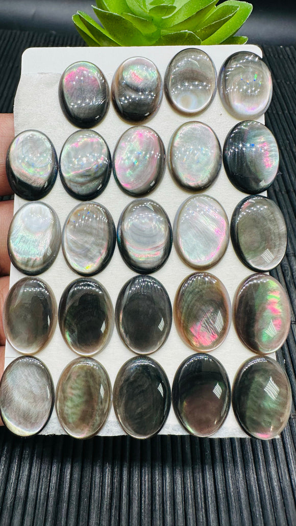 Black MOP Oval Cabs 13x18 mm Size • Pack of 4 pieces • Black Mother Of Pearl Cabochon  •  • AAA Quality