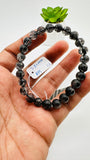 Black Rutile Bracelet • 7.80 mm Size • Code #C1 • AAAA Quality • 7.5 Inch Length • Natural Rutilated Quartz  • Rutile Round Bracelet