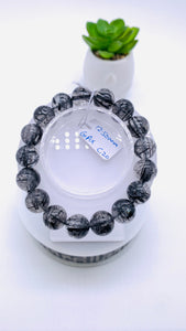 Black Rutile Bracelet • 12.50 mm Size • Code #C20 • AAAA Quality • 7.5 Inch Length • Natural Rutilated Quartz  • Rutile Round Bracelet