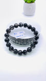 Black Rutile Bracelet • 11.50 mm Size • Code #C21 • AAAA Quality • 7.5 Inch Length • Natural Rutilated Quartz  • Rutile Round Bracelet