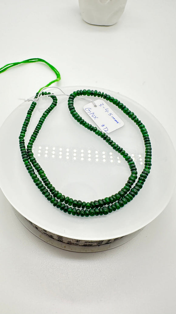 Tsavorite Roundel Beads • 3 to 4.5 mm Size• Code #T2 • AAA Quality• Length 16 Inch• Natural Tsavorite Rondelle Beads• Green Garnet Beads